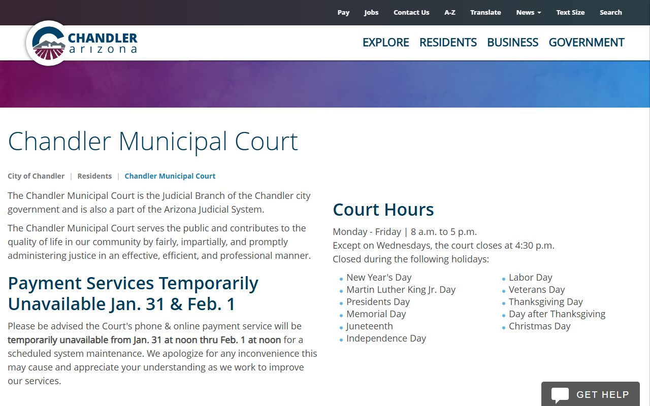 Chandler Municipal Court homepage