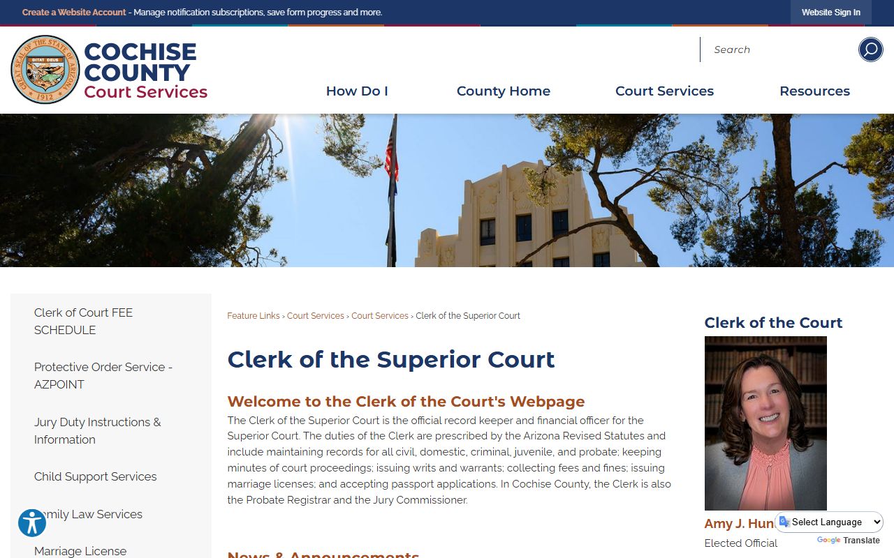 Cochise County Clerk of Superior Court homepage