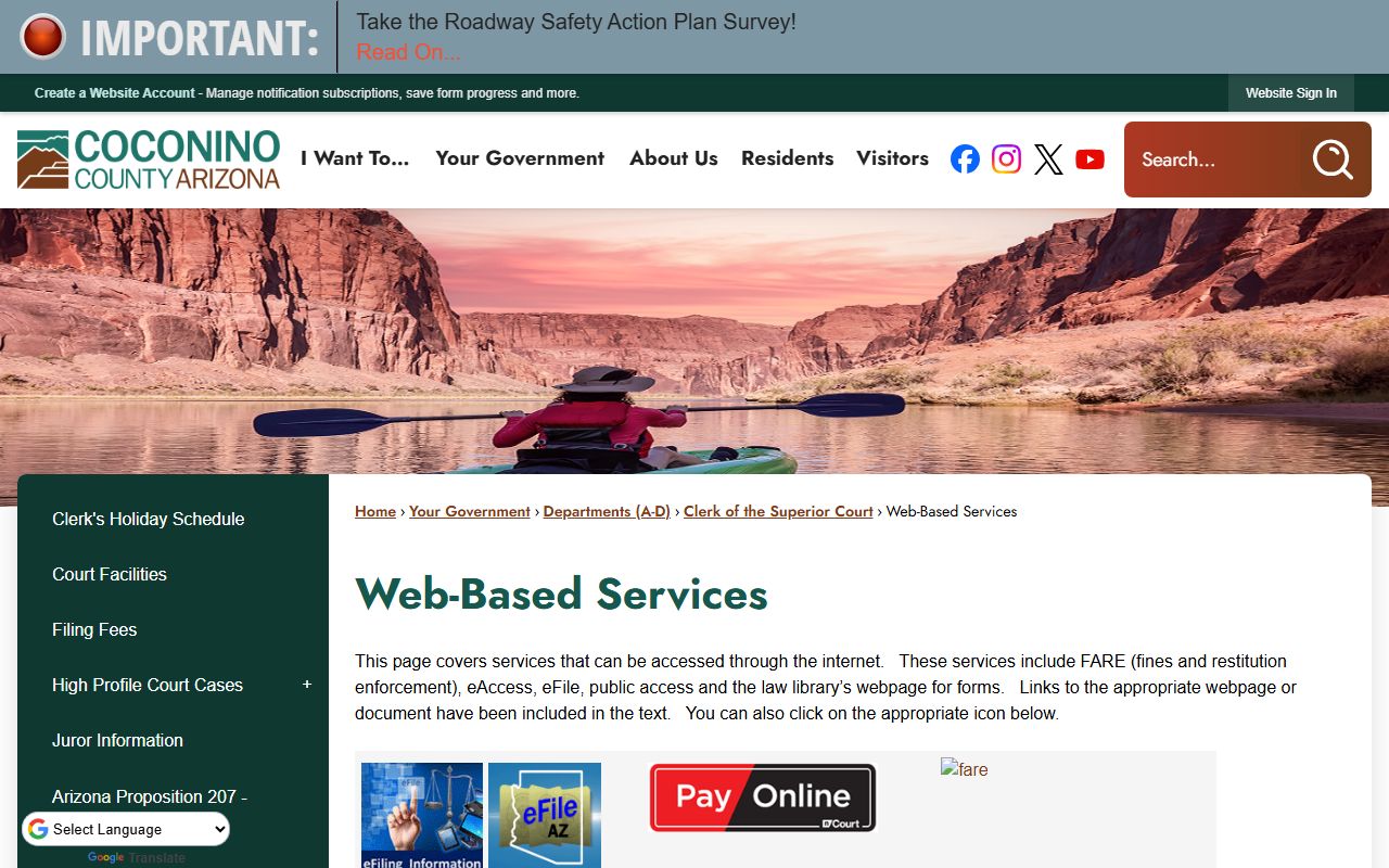 Coconino County web-based court services page