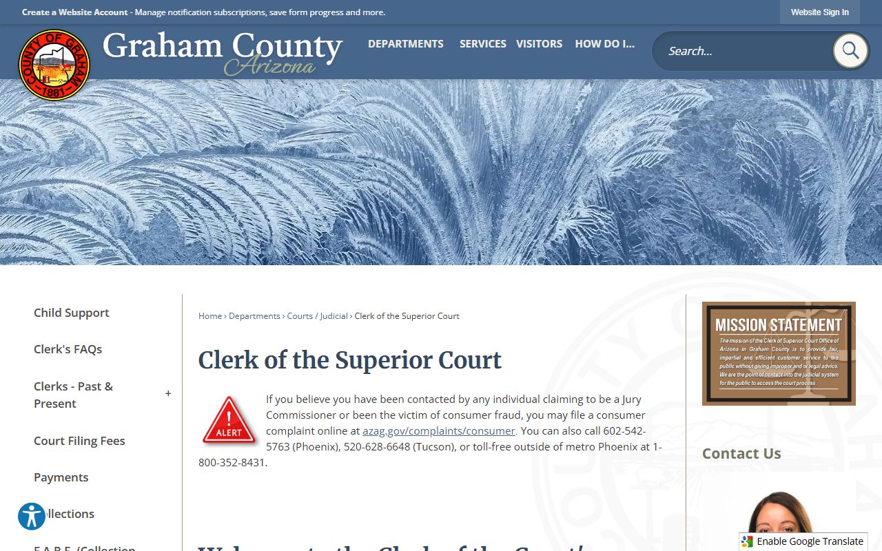 Graham County Clerk of Superior Court homepage