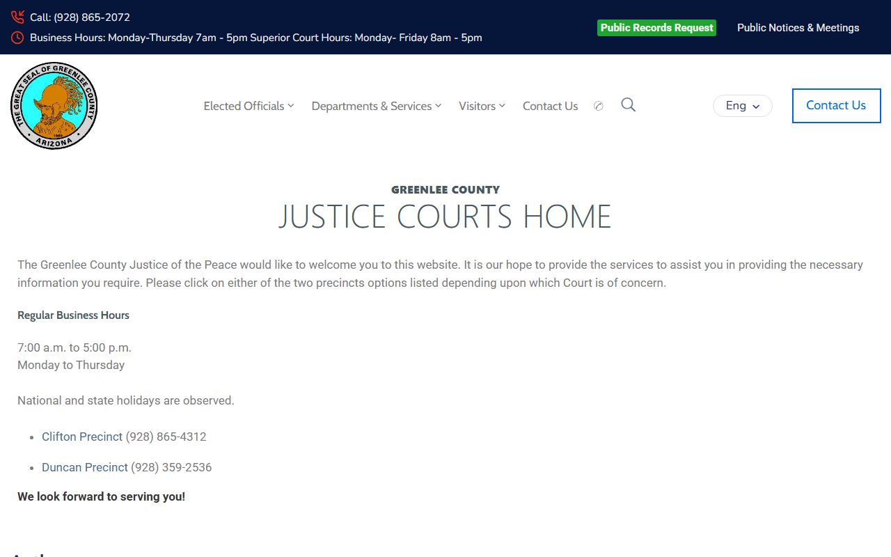 Greenlee County Justice Courts directory
