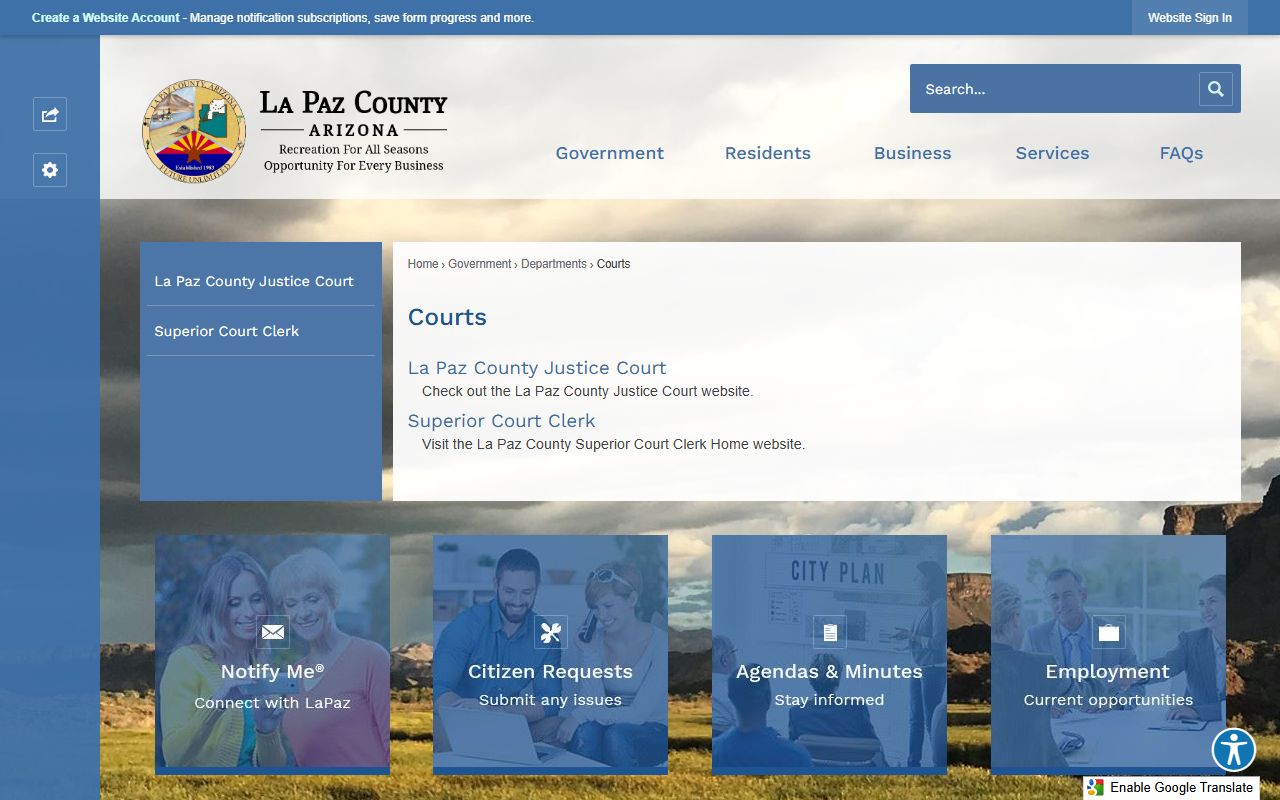 La Paz County courts overview page