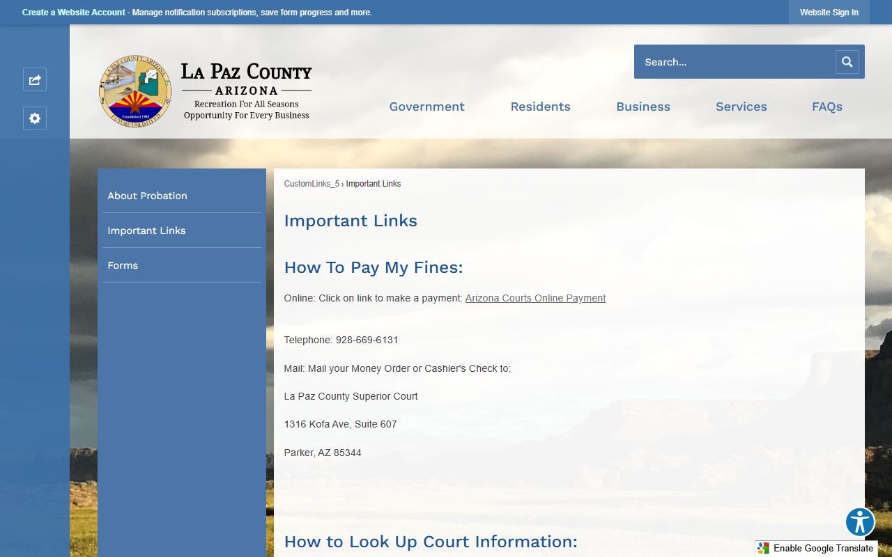 La Paz County important links and resources