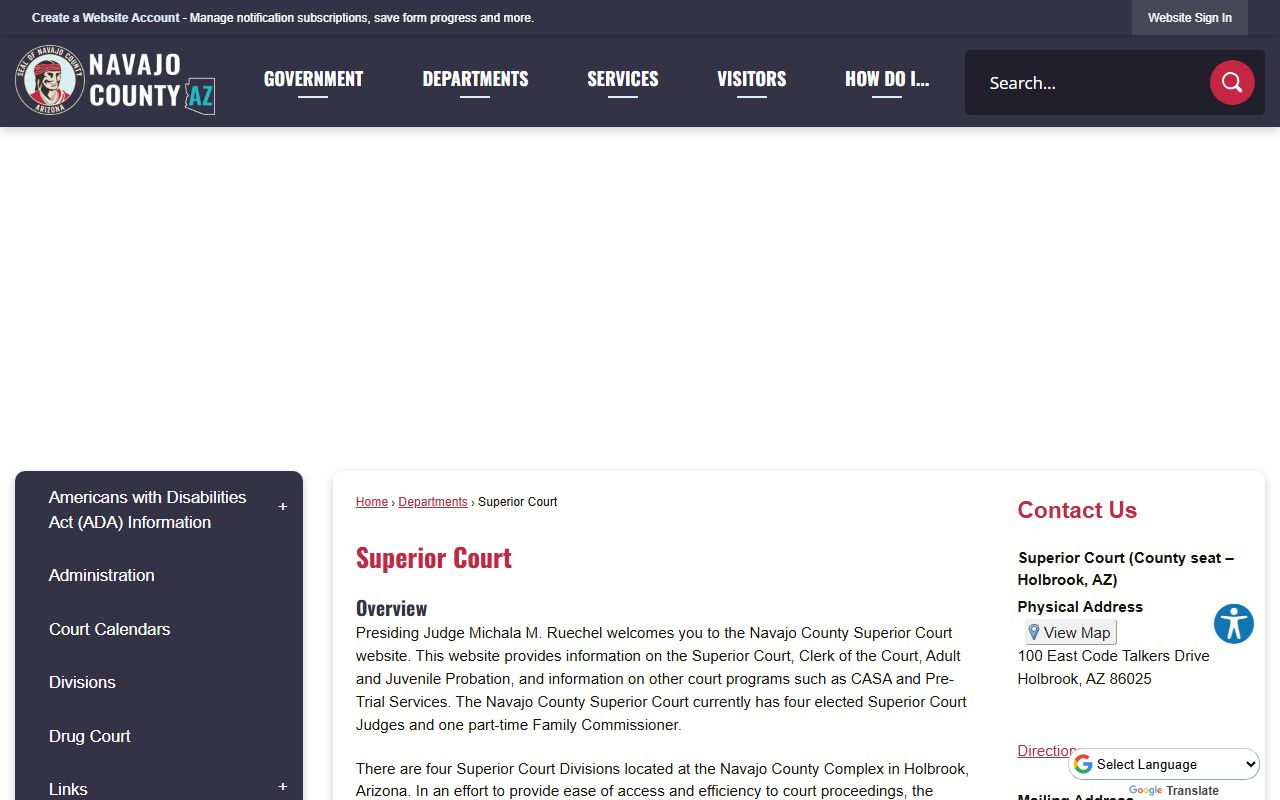 Navajo County Superior Court information page