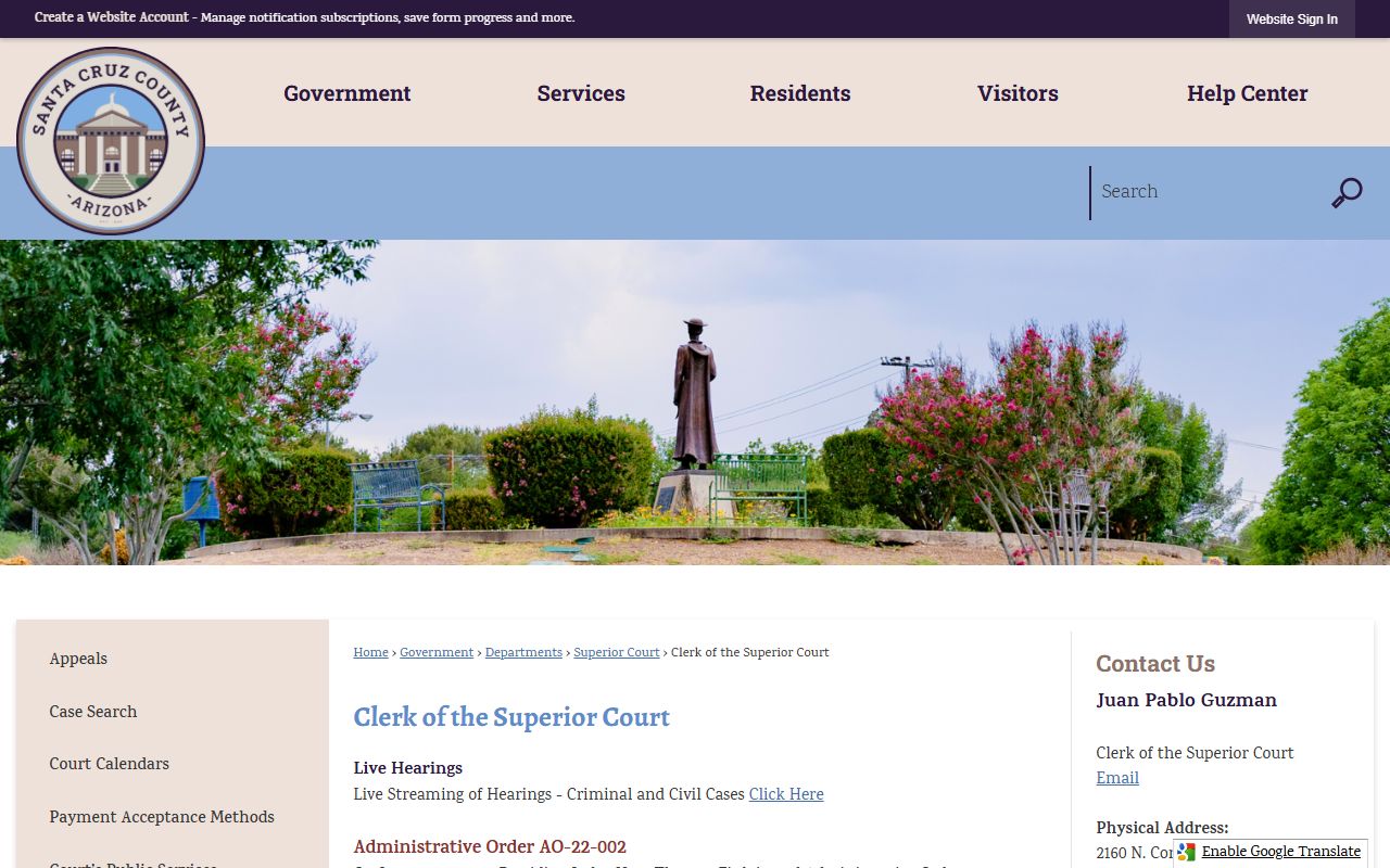 Santa Cruz County Clerk of Superior Court homepage