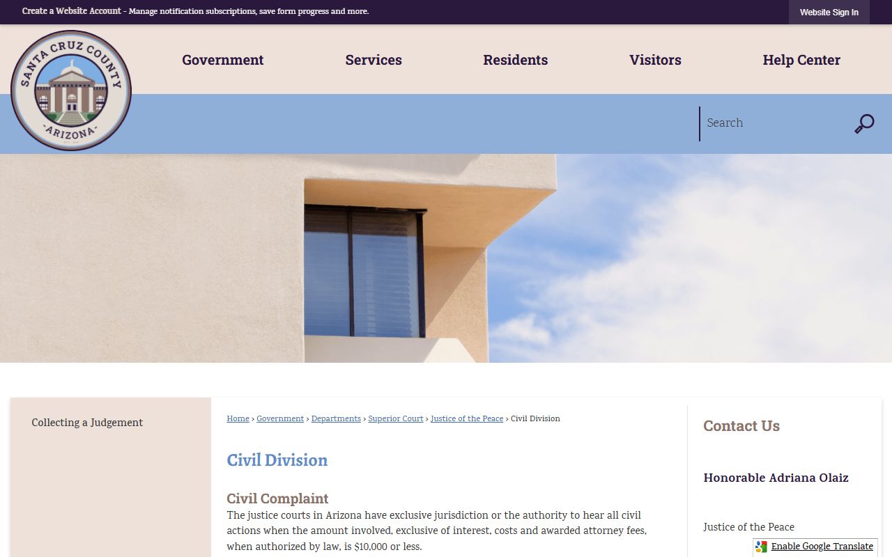 Santa Cruz County Civil Division information page