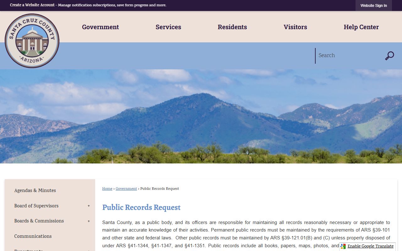 Santa Cruz County public records request page