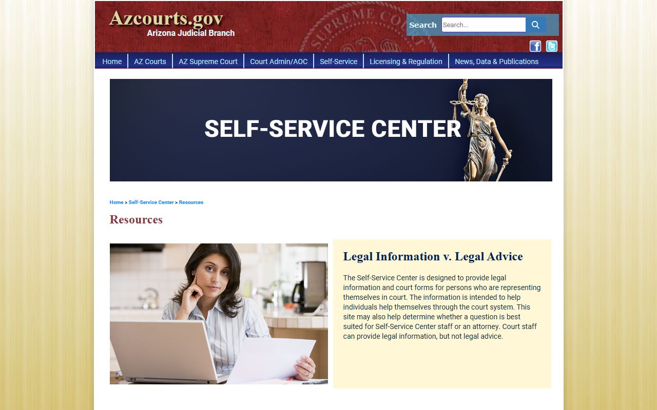 Arizona Self-Service Center forms and resources page